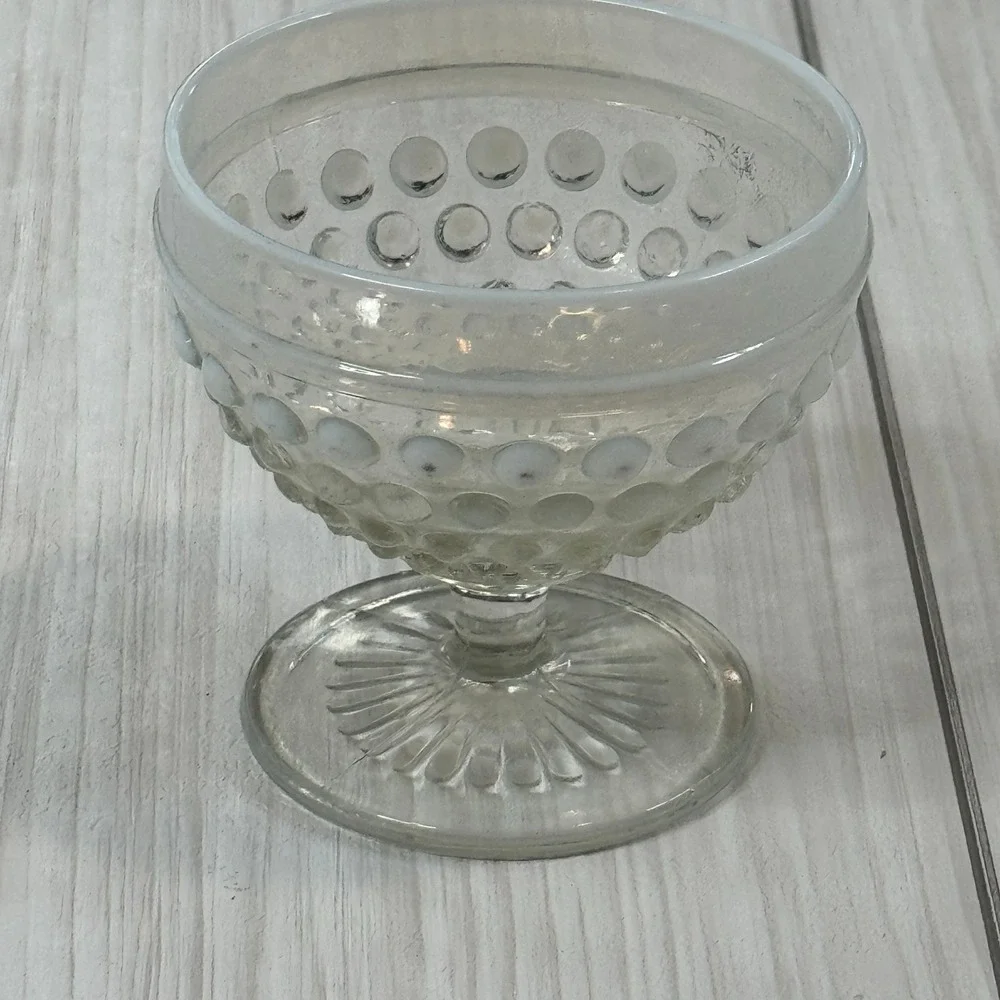 Vintage Clear Glass Pedestal Dessert Bowl Compote‎ Dish Hobnail Design